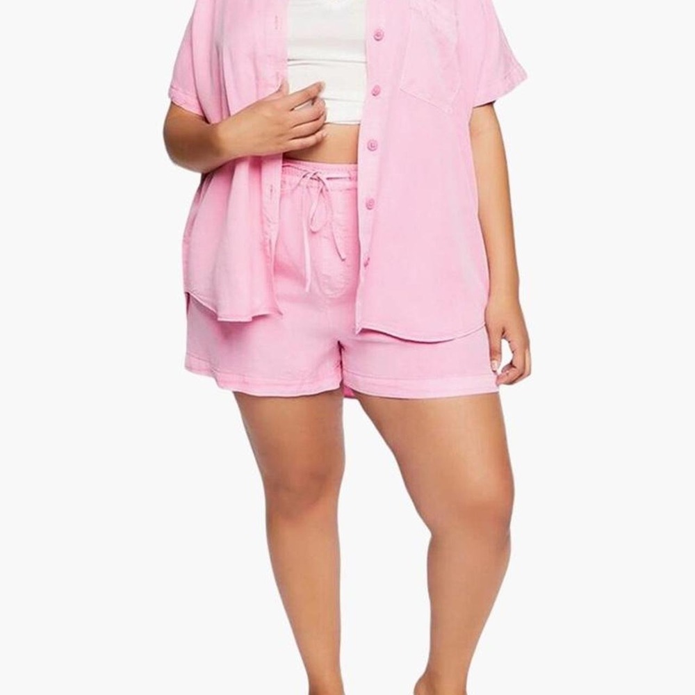 Forever 21 pink linen button up shirt Size 1X#linen